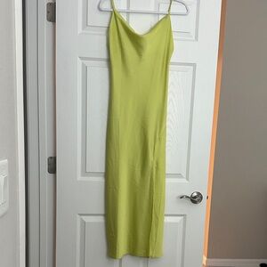 Satin Chartreuse slip Midi Dress